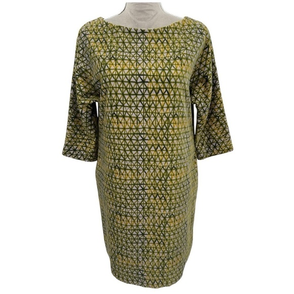 Samuji Geometric Print Velour Shift Dress - Green / Yellow - Size 36 / US Small - Picture 1 of 8